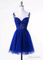 Royal Blue Tulle with Lace Applique Short Formal Dress, Royal Blue Homecoming Dress