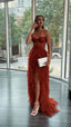 Rust Red Sweetheart High Low Tiered Formal Dresses