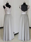 Elegant A-Line Chiffon Silver Long Bridesmaid Dress with Lace Appliques