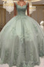 Sage Corset Ball Gown Appliques Tulle Dresses