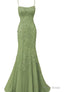Sage Green Lace Appliques Long Prom Dress Mermaid Spaghetti Straps Evening Dresses