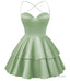 Sage Green Satin Homecoming Dress Sweetheart Neck Tiered Short Graduation Dresses