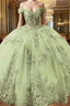 Sage Lace Off Shoulder 15 Ball Gown Dresses