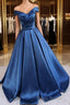 Satin A-line Off-the-Shoulder Evening Dresses,Elegant Long Formal Prom Dresses,Graduation Dresses