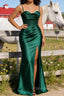 Satin Spaghetti Straps Dark Green Prom Dress with Corset