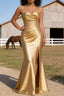 Satin Spaghetti Straps Gold Prom Dress with Corset
