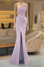 Sequins Formal Dresses Light Purple Mermaid Formal Prom Dresses Long Slit Strapless