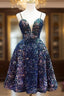 Sequins V-Neckline Short Straps Homecoming Dresses, Short Sequins Formal Prom Dresses