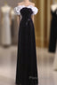 Sexy A Line Off The Shoulder Long Black Sequin Formal Prom Dresses