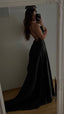Sexy A Line Spaghetti Straps Black Long Formal Prom Dresses