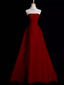Sexy A Line Strapless Sleeveless Burgundy Long Formal Prom Dresses