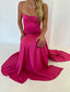 Sexy A Line Straps Sleeveless Party Dresses Hot Pink Side Slit Formal Prom Dresses