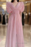 Sexy A Line V Neckline Ruffled Pink Chiffon Beach Dresses WomenS Vacation Dresses