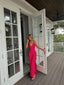 Sexy A Line V Neckline Sleeveless Party Dresses Hot Pink Formal Prom Dresses