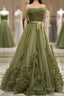 Sexy Ball Gown Strapless Neckline Green Ruffles Formal Dresses Formal Prom Dresses