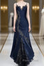 Sexy Bodycon Mermaid Straps Long Navy Blue Lace Formal Prom Dresses Party Dresses