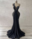 Sexy Mermaid Black Satin Formal Prom Dresses Long