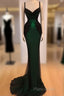 Sexy Mermaid Sequin Long Dark Green Lace Formal Prom Dresses Formal Dresses