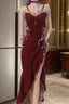 Sexy Mermaid Spaghetti Straps Burgundy Long Evening Dresses Formal Prom Dresses