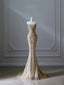 Pretty Mermaid Strapless Gold Sequin Beads Long Formal Prom Dresses Formal Evening Dresses