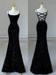 Sexy Mermaid Spaghetti Straps Sequin Black Long Formal Prom Dresses