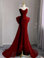 Sexy Mermaid Strapless Red Lace Long Formal Prom Dresses