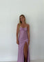 Sexy Mermaid Straps Lilac Slit Long Formal Prom Dresses