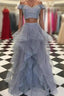 Sexy Off-The-Shoulder Tulle Floor-Length Sequined Formal Prom Dresses