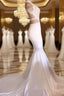 Sexy Open Back White Jersy Formal Prom Dresses With High Collar