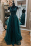 V Neck Open Back Dark Green Lace Beaded Long Formal Prom Dresses, Dark Green Lace Formal Dresses, Dark Green Formal Evening Dresses