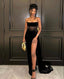 Sexy Formal Prom Dresses Strapless Slit Black Formal Prom Dresses Birthday Outfits