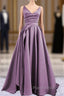 Sexy Ruched V Neck Split Satin Long Dresses
