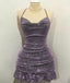 Sexy Sheath Halter Sequin Tight Grape Formal Homecoming Dresses 8Th Grad Dance Graduation Dresses Short Birthday Outfits Hoco Dresses