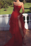Sexy Strapless Layered Red Long Formal Prom Dresses With High Slit,Formal Dresses,Dance Dresses