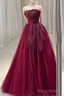 Sexy Strapless Red Party Dresses Long Prom Dresses