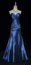 Sexy Sweetheart Sleeveless Mermaid Satin Long Navy Blue Formal Prom Dresses