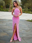 Sheath/Column Halter Floor-Length Velvet Sequins Prom Dresses With Leg Slit