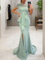 Sheath/Column Scoop Sweep Train Stretch Crepe Prom Dresses With Leg Slit