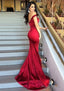 Sheath/Column Sleeveless Sweetheart Sweep Train Elastic Satin Prom Dresses