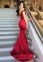 Sheath/Column Sleeveless Sweetheart Sweep Train Elastic Satin Prom Dresses