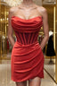 Sheath/Column Strapless Short/Mini Silk like Satin Homecoming Dresses