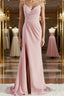 Sheath/Column V-neck Sweep Train Stretch Crepe Bridesmaid Dresses with Leg Slit