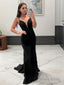 Sheath/Column V-neck Sweep Train Stretch Crepe Prom Dresses With Appliques Lace