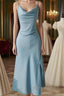 Sheath Light Sky Blue Cowl Neck Mini Bridesmaid Dresses
