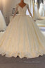 Shinny Long A-line Full Beading Lace-Up Wedding Dresses with Sleeves