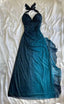Shiny Chiffon Halter Sheath Formal Prom Dresses For Party&Birthday Elegant Blue Formal Evening Gowns