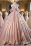 Shiny Tulle Sequins Long Formal Prom Dresses, Beautiful Pink Formal Dresses Sweet 16 Dresses