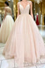 Shiny V Neck Backless Pink Long Formal Prom Dress, Backless Pink Formal Dress, Sparkly Pink Evening Dress