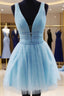 Shiny V Neck Short Blue/Yellow Formal Prom Dressesses, Short Blue/Yellow V Neck Fomal Homecoming Graduation Dresses