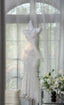 Shinying White Mermaid Strapless Lace-Up Back Sequin Chiffon Long Formal Prom Dresses